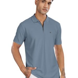 BULLMER Trendy Solid Zipper Collar/Polo Neck Tshirt for Men